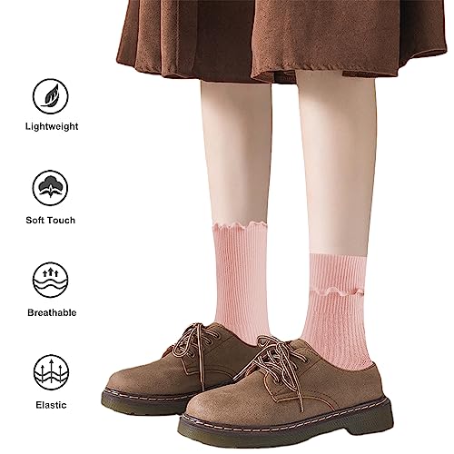 Image of UTTPLL Womens Cotton Crew Socks Ruffle Turn-Cuff Fashion Princess Lettuce Ankle Socks Athletic Thin Gift Dress Socks