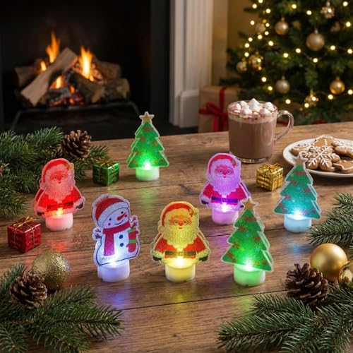 Bougies chauffe-plat LED de Noël MIJOMA à changement de couleur, lot de 9 avec piles