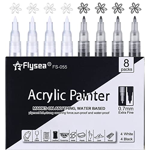 Yuandream Acrylstifte für Steine Wasserfest, 0.7mm Weiß Schwarz...