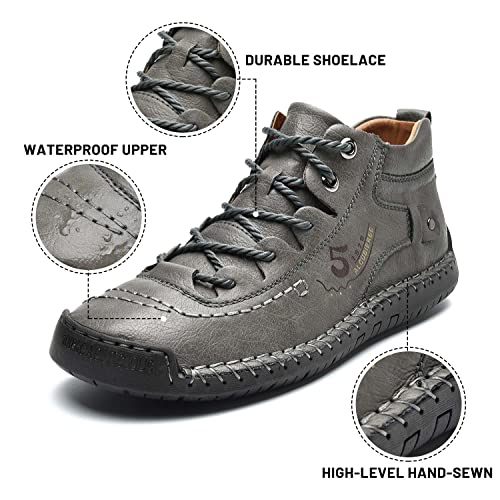 alcubieree Mens Casual Leather Shoes Ankle Chukka Boots Slip On Lightweight Loafers Mid top Walking Driving Shoes for Male3