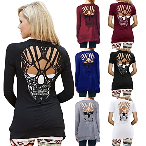 Ytfsrukp Womens Casual Open Front Drape Lightweight Duster Long Sleeve Cardigan Y2k Vintage Skeleton Jacket Sweatshirt