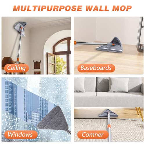 82-Inch 3-in-1 Wall Mop Cleaner with Replacement Pads and 360° Rotating Base