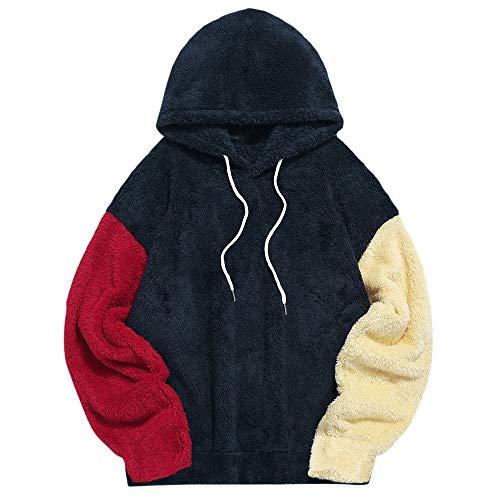 ZAFUL Fashion Hooded Sweatshirts Unisex Colorblock Splicing Drawstring Fluffy Faux Fur Hoodies Pullover (Small, Multi B - No Pocket)
