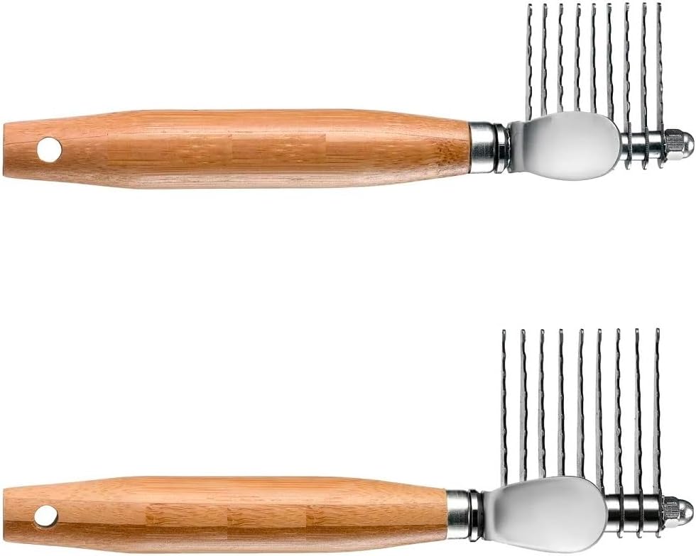 Dog and Cat Grooming Tools Ergonomic Wood Handle 9 Blade Tangle Remover Mat Splitter Breaker Rakes (Set of Both Tools)