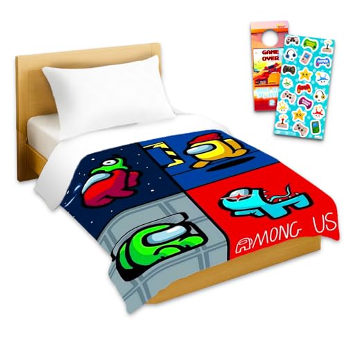 Among Us Bedspread for Kids - Bundle with Crewmate Super Soft Comforter Bedding for Twin/Full Bed Plus Stickers | Raschel Among Us Blanket 60x80
