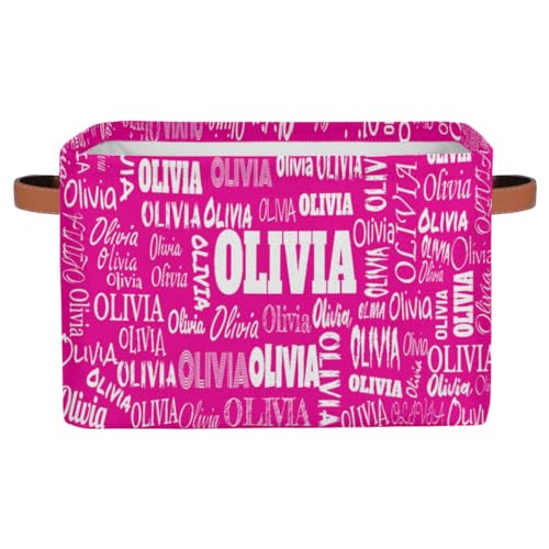 KFNHN Personalized Foldable Storage Basket with Name, Laundry Hamper Dirty Clothes Pet Toys Storage Bin with Handles for Shelf Home Closet Kitchen, Deep Pink Color