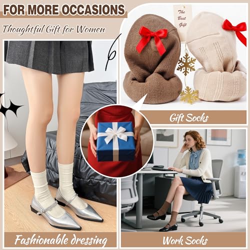 MOGGEI Merino Socken Damen Wollsocken Dünn, Warme Winter Weiche Merinowolle Socken für Alltag 5 Paar, Gr. 36-42(Khaki/Kaffee/Beige/Schwarz) – Bild 6