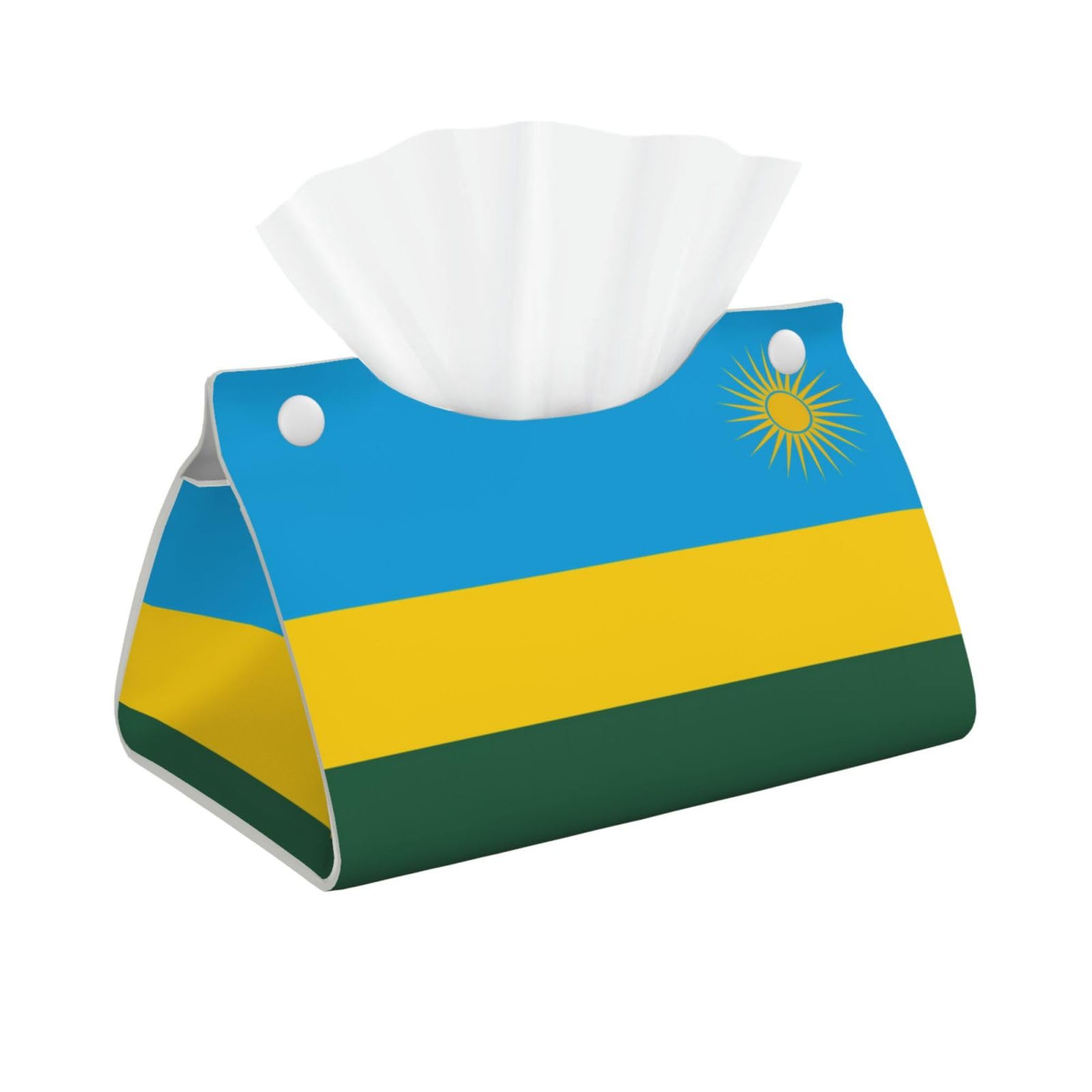 Flag of Rwanda Rectangular Leather Tissue Box Cover, Folding Facial Tissue Holder Dispenser for Car