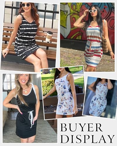 Image of AUSELILY Womens Summer Dresses Sleeveless Spaghetti Strap Beach Cover up Drawstring Waist Mini Short Dress with Pockets