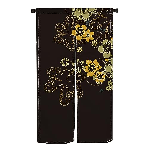 のれん Qinunipoto 和風 花柄 黒 暖簾 シンプル風 幅85cm丈150cm インテリア 出入り口 目隠し おしゃれ すだれ 遮光 部屋 間仕切りカーテン 門カーテン ポリエステル製 オーダー可 簡単取付 四季兼用