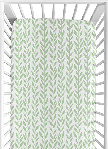 Image of Sweet Jojo Designs Green and White Leaf Floral Girl Baby or Toddler Nursery Fitted Crib Sheet - Boho Farmhouse Sunflower Collection