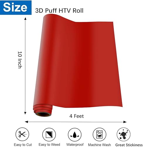 Miniatura 10 de KISSWILL Vinilo 3D Puff HTV  Rollos de espuma HTV de 10 x 48 pulgadas para camisetas, vinilo de transferencia térmica compatible con Silhouette
