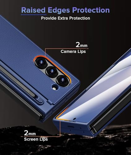 Image of Kapa Textured Grip S Pen Holder Hinge Protection Back Cover for Samsung Galaxy Z Fold6 / Fold 6 | with Kickstand & S Pen Slot Case (Blue)
