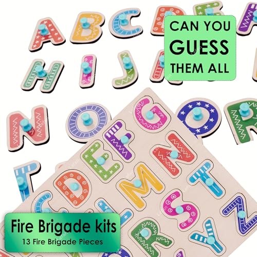 Image of Lefan Wooden Alphabet Puzzle with Pegs - A to Z ABC Learning Board for Toddlers - Montessori Educational Toy for Kids Age 2+ - Early Literacy Development