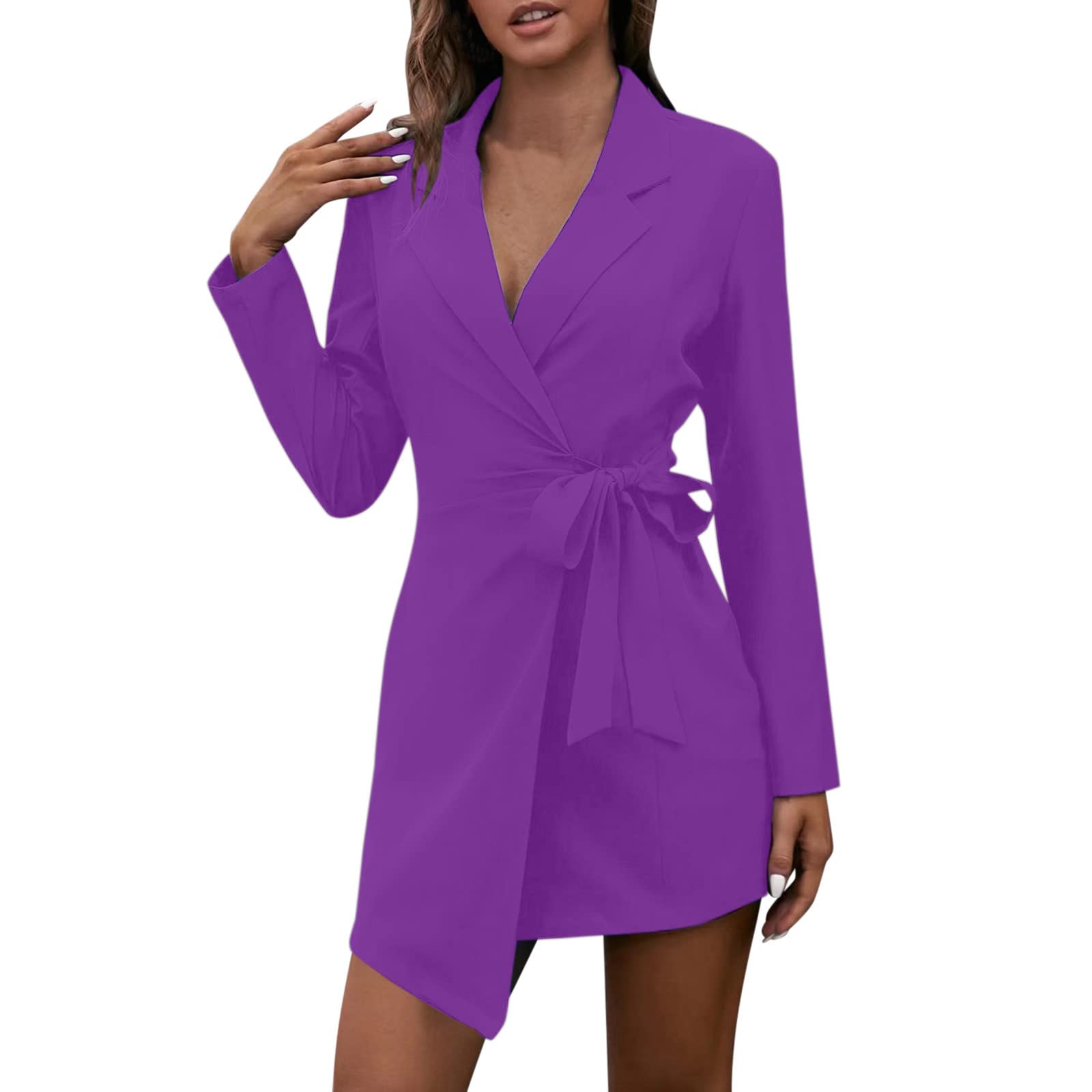Generisch Blazer élégant pour femme - Col uni - Cravate à manches longues
