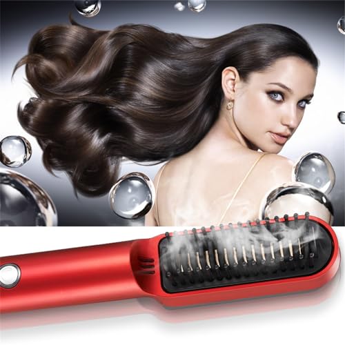 Peine eléctrico alisador de cabello portátil rojo miniatura 4