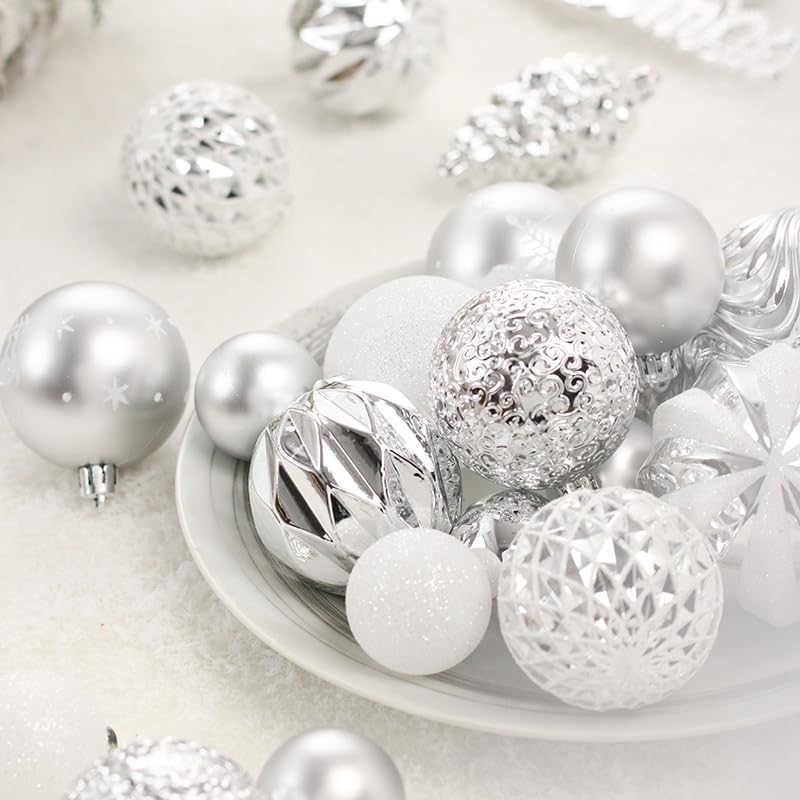 Christmas Balls 65pcs, Christmas Tree Decoration Set, Christmas Ornaments Set for Xmas Tree Holiday Party Garland Decor - Silver