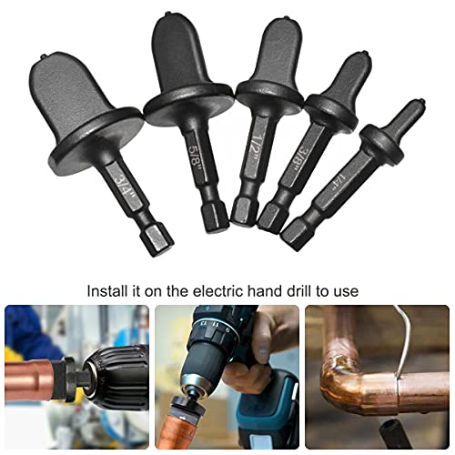 Saipe 5 Pcs Swaging Tool Drill Bit Set 1/4 Inch Hex Shank Copper Pipe Flaring Tool Tube Expander Air Conditioner Copper Pipe Swaging Flaring Tool For Copper Tubing (1/4'', 3/8'', 1/2'', 5/8'', 3/4'') #TOP6