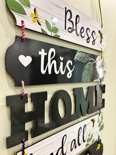 Image of Bless this home Wall Hanging for Home Decor | Hamsa Hand Decoration for Livingroom | Modern Artworks Items | Peace Charm Door Accent Decorative Hangings