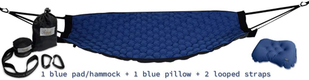 Hammaka Pammock Sleeping Pad That Converts Into an Inflatable Hammock with Inflatable Pillow and Hammock Straps (Blue), 82x35x2.5 inches