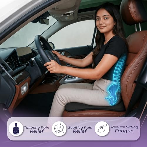 Image of Billebon Premium Car Seat Cushions Combo| Lumbar Support| Neck Rest & Car Wedge Seat Cushion for Long Drive Comfort| Gel Infused Memory Foam| Ergonomic Car Cushions Pillows -Black