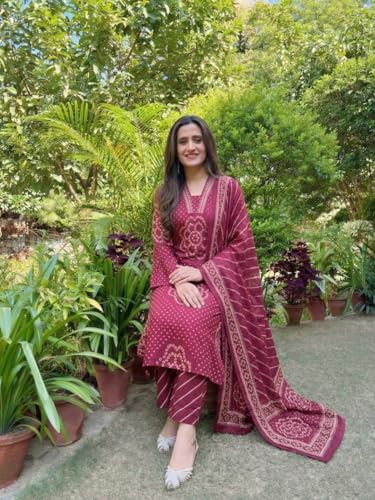 Image of ANNI Designer Women's Rayon Viscose Printed Anarkali Kurta with Palazzo and Dupatta | Stylish Ethnic Wear Set for Women | Festive, Wedding Kurti Set