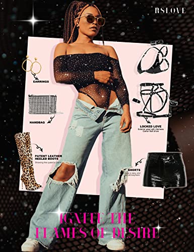 Rslove Women's Sexy Mesh Lingerie Sparkle Fishnet Bodysuit Babydoll One Piece Fishnet Teddy Black #TOP3
