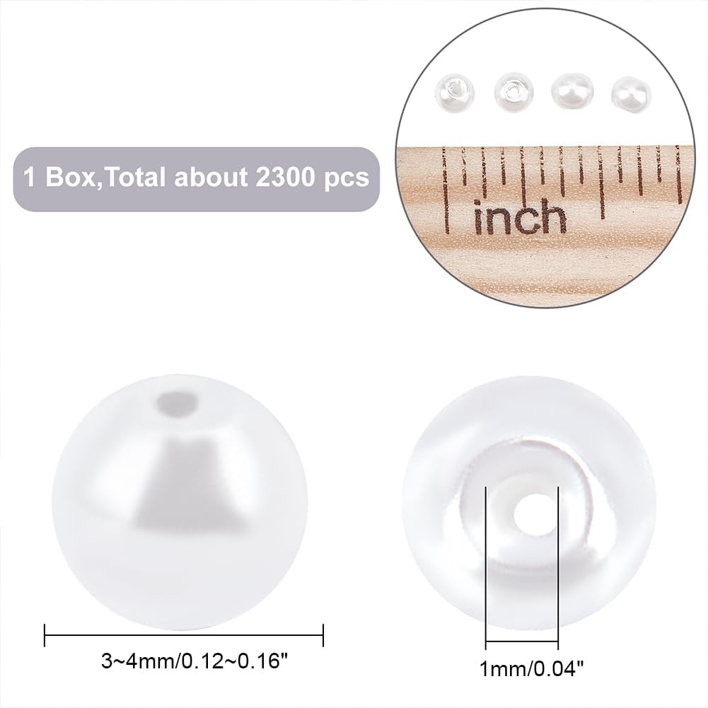 PH PandaHall 2300pcs Glass Beads 3mm Round Loose Spacer Beads Tiny Pearl Imitation Beads Waist Beads for Earring Necklace Bracelet Hair Accessory Weeding Vail Gloves Dresses, 1~1.5mm Hole White - Image 2