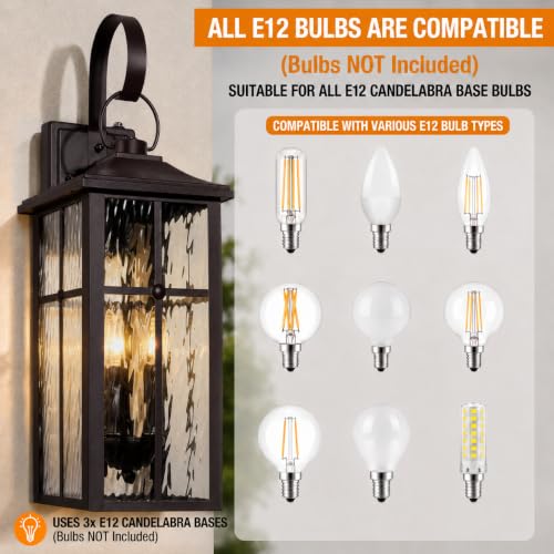 Image of 2 Pack Dusk to Dawn Outdoor Wall Lights, 23.9 inch Brown | Waterproof Exterior Lantern with Water Ripple Glass, Modern Wall Light Fixture Mounted, Large Outside Light for Garage Patio