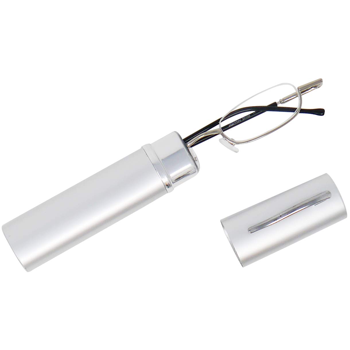 Wąskie metalowe okulary do czytania, oprawki ze stali nierdzewnej, z aluminiowym etui na okulary, pomoc w czytaniu dla kobiet i mężczyzn
