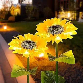 Whixant Solar Sunflower Lights 2 Pack, Outdoor Decorative Garden Waterproof LED Solar Automatic Powered Lights, Flowers for Courtyard, Garden, Path, Lawn Lighting Decoration
