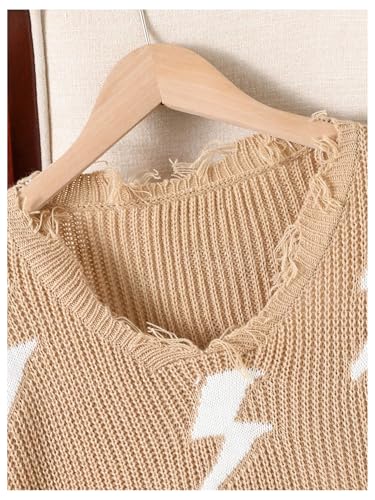 Verdusa Girl's Graphic Ripped Pullover Sweaters Drop Shoulder Knit Tops Fall Clothes3
