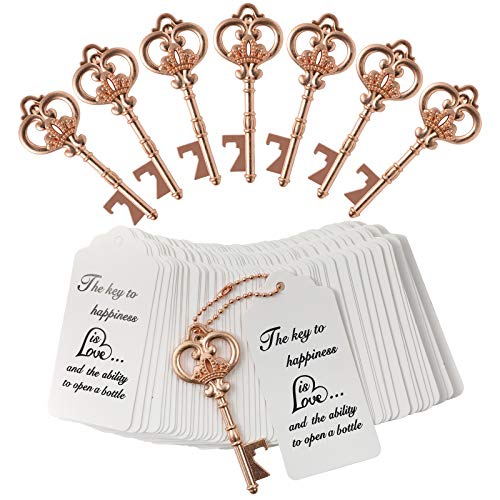 DerBlue 60 PCS Key Bottle OpenersVintage Skeleton Key Bottle Opener Wedding Favors Key Bottle Opener Rustic Decoration with Escort Tag Card