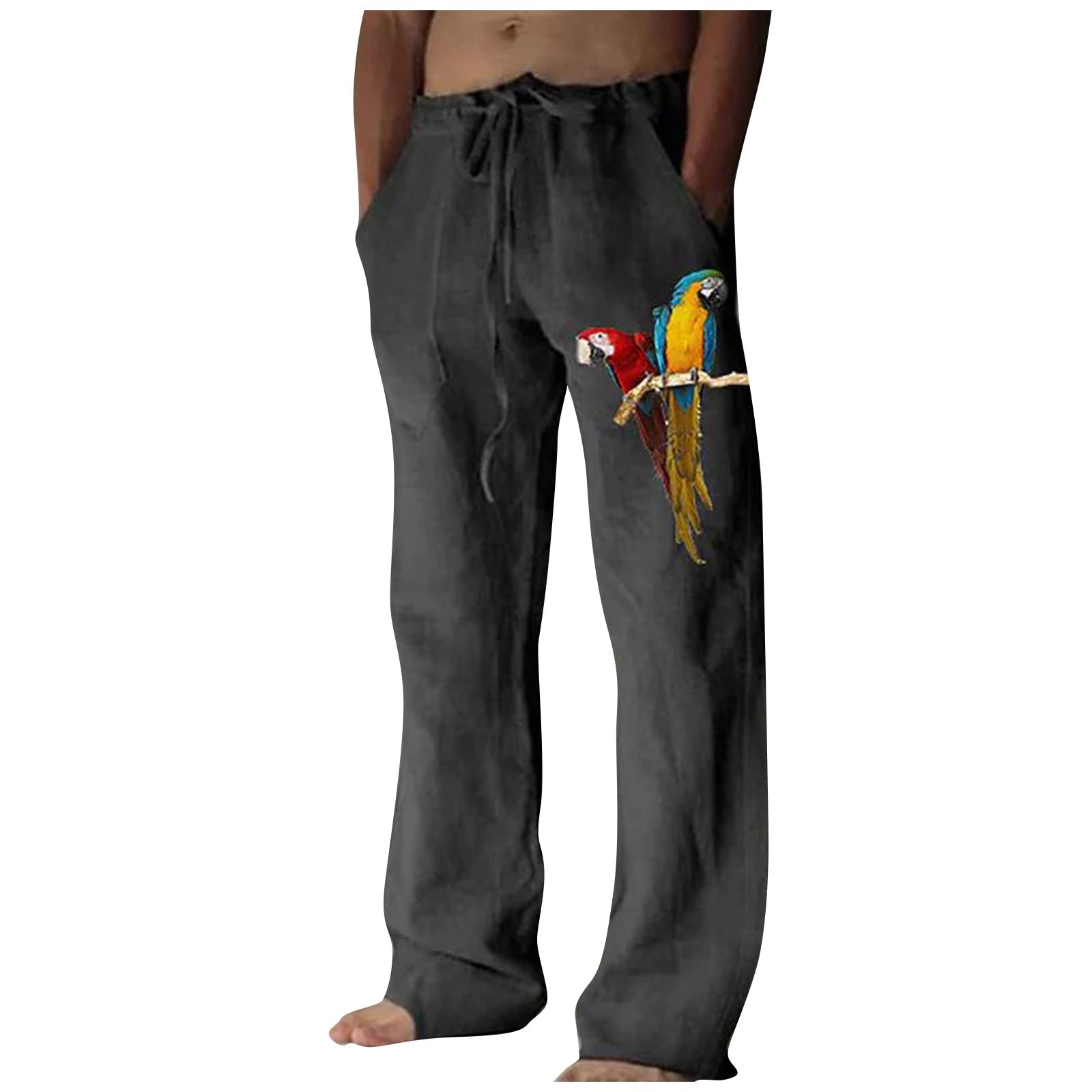 BysteWork Trousers Men Loose Hip Hop Walking Trousers Men Drawstring  Trousers Cropped Pants