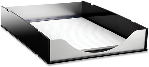 Kantek Bandeja de letras de aluminio acrílico negro y plateado, organizador de escritorio apilable, 10..25 x 13.25 x 2.25 pulgadas, resistente,