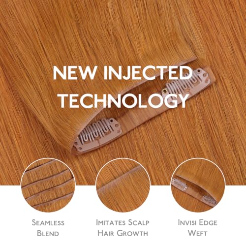 Image of WENNALIFE Invisible Edge Seamless Clip in Hair Extensions Real Human Hair | 16'' 111g 7pcs Auburn Ginger. Ultra-Thin PU Weft, Easy, Comfortable Clip in Luxury Remy Hair Extensions