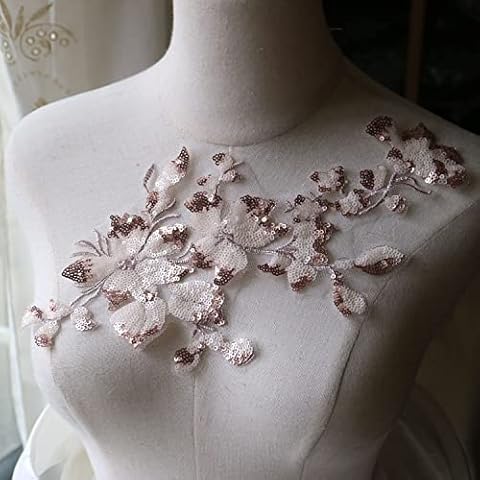 G-RUI Fashion 15*29cm Embroidery Flower lace Appliques for Wedding Dress Embroidered Sequins Floral Patches for Clothes Big parches Cover