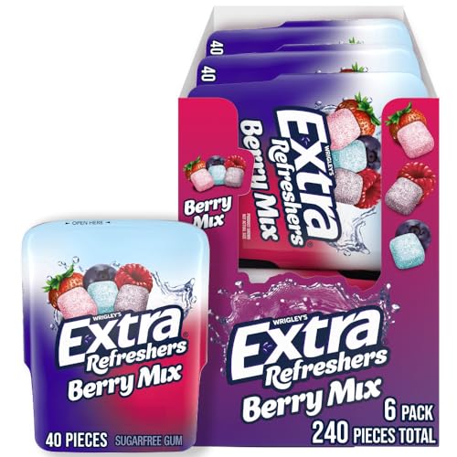 Extra Refreshers Berry Mix Gum, 3.21-Ounce 40-Piece Bottle (Pack of 6)