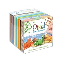 Pixel P29024 - Bastelset Dinosaurier, Stecksystem als kreatives Hobby für Kinder ab 6 Jahre, Würfelbox mit Motivvorlagen und Pixelquadraten