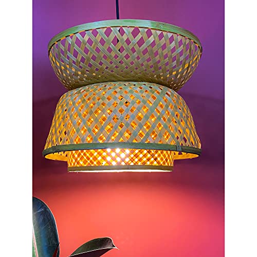 Image of Craftscape Bamboo Hanging Pendant Lamp | Boho Cane Lampshade | Bamboo Lights | Collection (3Layer)