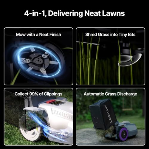 Image of ANTHBOT N8 Robotic Lawn Mower with Sweeper, RTK+NRTK 1 /2 Acre, 4-in-1 Mowing and Grass Collection System, Automatic Targeted Dumping 23L Large-Capacity Leaf Collection Bin, 45% Slope, App Control
