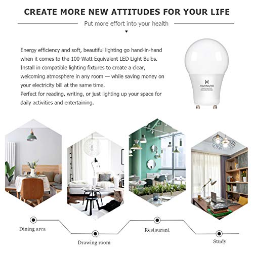 A19 LED Bulb Hansang Gu24 Light Bulb Base,9W (100W Equivalent),900 Lumens,5000K Daylight,220 Degree Beam Angle,Gu24 Twist Base,for CFL Upgrade,Non-Dimmable 4 Pack