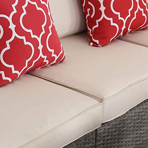 Do4U Patio Furniture Set 6-Piece Outdoor Lawn Backyard Poolside All Weather PE Wicker Rattan Steel Frame Sectional Cushioned Seat Sofa Conversation Set (Gray-Beige)