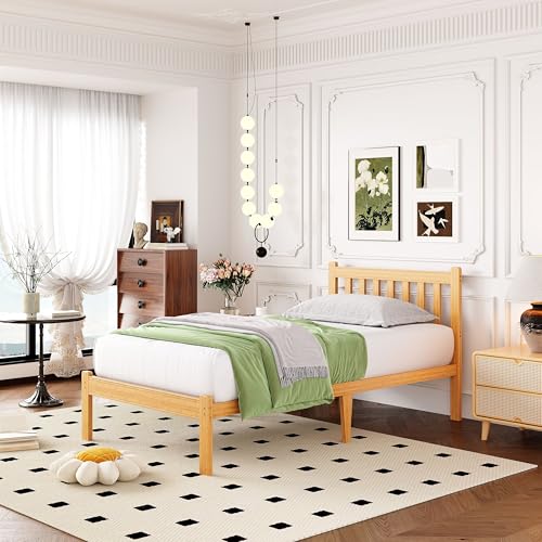 Image of ZIYOO Twin 14 in High Bamboo Bed Frame with Headboard, No Box Spring Needed, Metal Slat Support, Easy Assembly