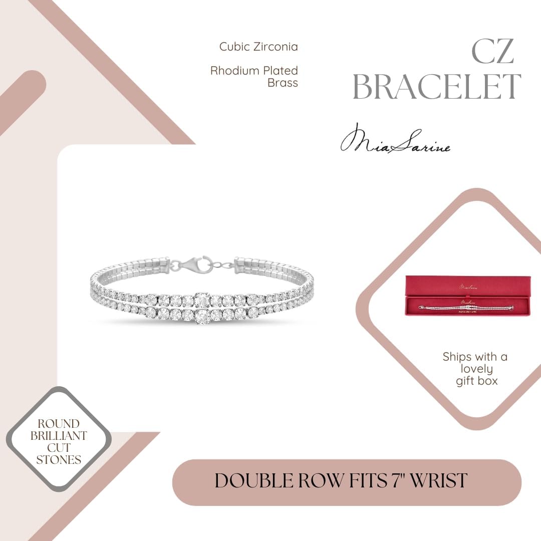 Double Row Cubic Zirconia Layered Tennis Bracelet for Women Rhodium Plated Brass - Image 4