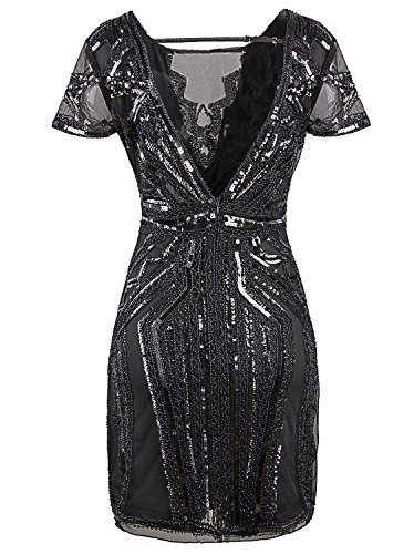 Image of Vijiv 1920s Short Prom Dresses V Neck Inspired Sequins Cocktail Flapper Dress