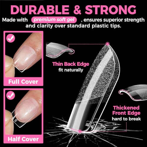 Image of UNA GELLA 312Pcs Extra Short Squoval Nail Tips, Square Pre-Etched Half Matte Soft Gel Nail Tips Square Full Cover, No File Needed Clear Squoval Acrylic False Nails for DIY Nail Art Extension 12 Sizes