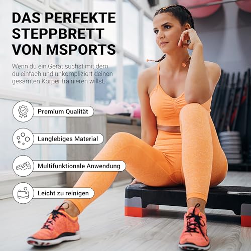 MSPORTS Steppbrett Home inkl. Übungsposter + Workout App GRATIS | 2 - Fach höhenverstellbar Studio Stepper (Schwarz)