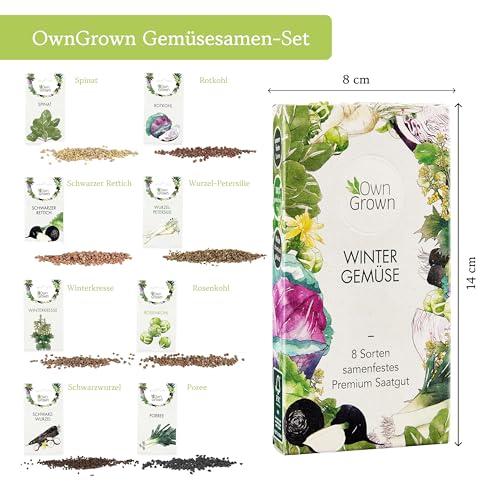 Winter Gemüse Samen Set : 8 Sorten Saatgut Set für die Wintergemüse Anzucht – Porree Samen, Rotkohl Samen, Rosenkohl Samen, Schwarzwurzel Samen, Spinat Samen, Lauch Samen – OwnGrown Samen Winterhart