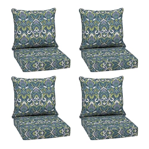 Image of Arden Outdoor Deep Seat Cushion Set (4-Pack), 22 in x 24 in, Weather-Proof, Rain-Proof, Fade Resistant Patio Cushion for Chair, Sofa, and Couch Sapphire Aurora Blue Damask
